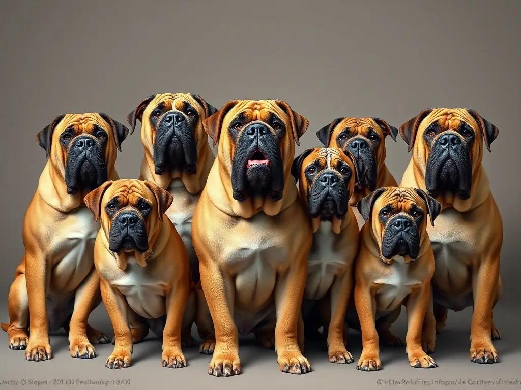 Fotografía realista de diez perros Mastines Británicos majestuosos