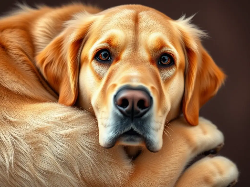 Fotorealistic retrato de Golden Retriever con mirada profunda