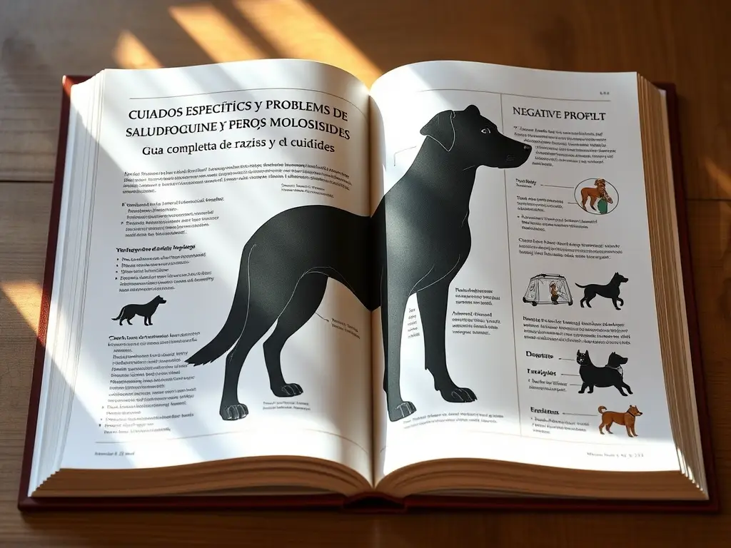 Foto realística de un libro sobre cuidados de perros gigantes