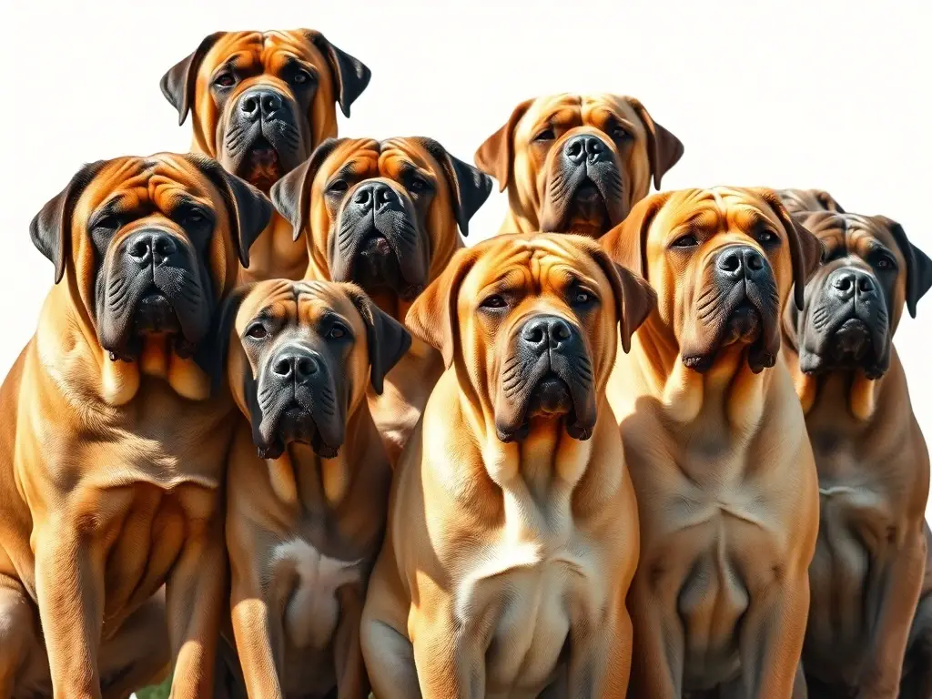 Foto realista de una camada de Mastiffs en sol brillante