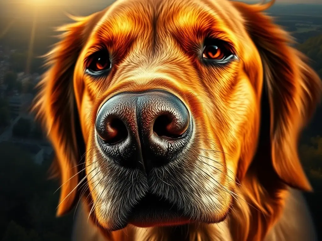 Un retrato nostril de Golden Retriever con esencia de aromas