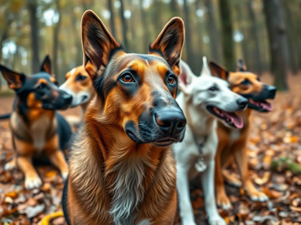 Fotografía realista de perros rastreadores con gran olfato