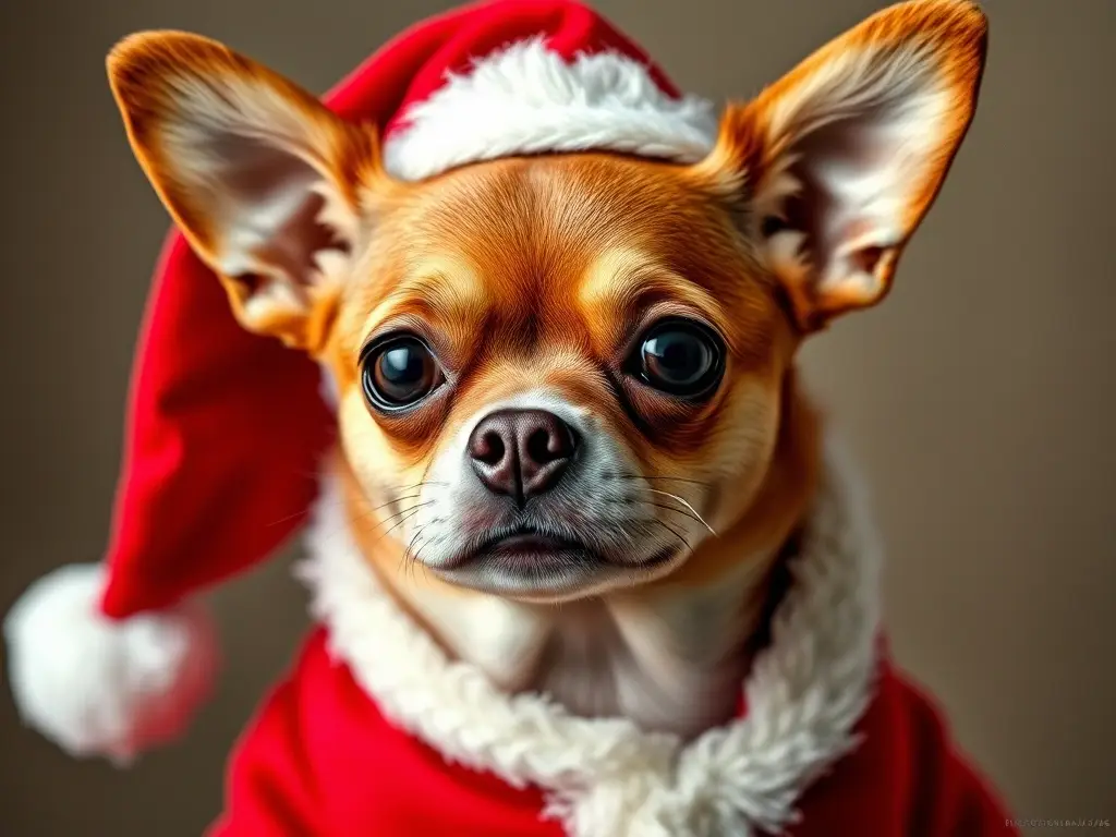 Fotografía realistic del Chihuahua navideño con un estilo natural