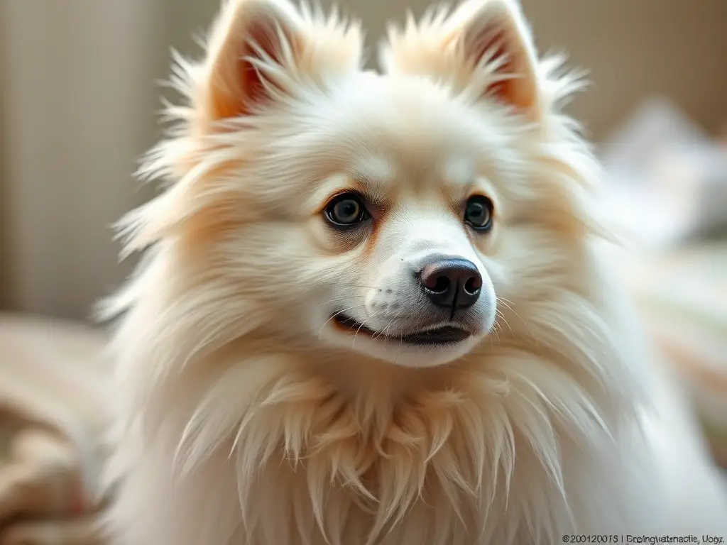 Imagen realista de un Spitz blanco de aspecto majestuoso