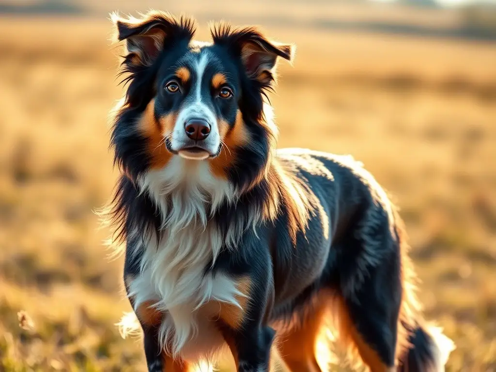 Un retrato fotorealista de un perro de pastoreo azul y collie