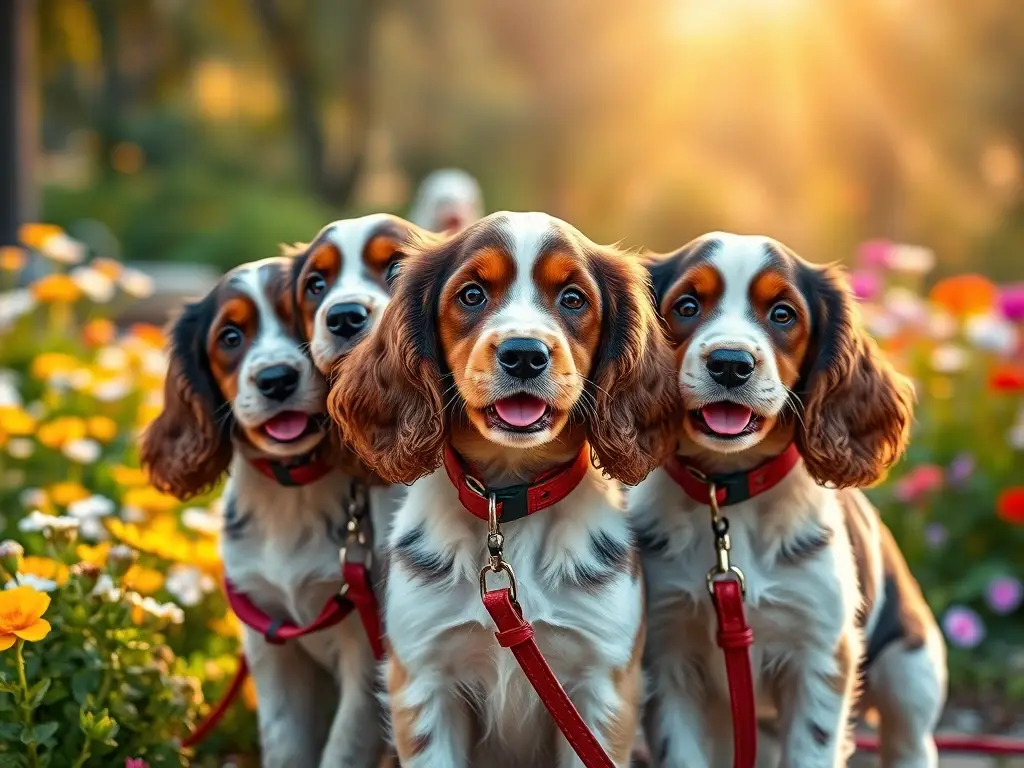 Un retrato hiperrealista de Cocker Spaniels con fondo floral y alegre