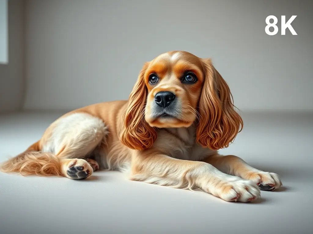 Un retrato fotográfico realista de un cocker spaniel con cuidado y elegancia