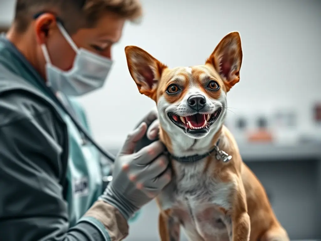 Fotografía realista de veterinario examinando un perro saludable