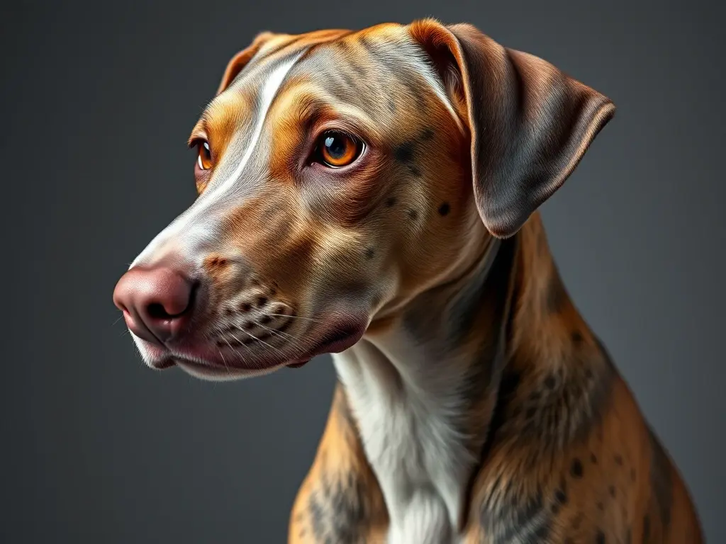 Fotorealista de perro, raza mixta, con anenism, saludable