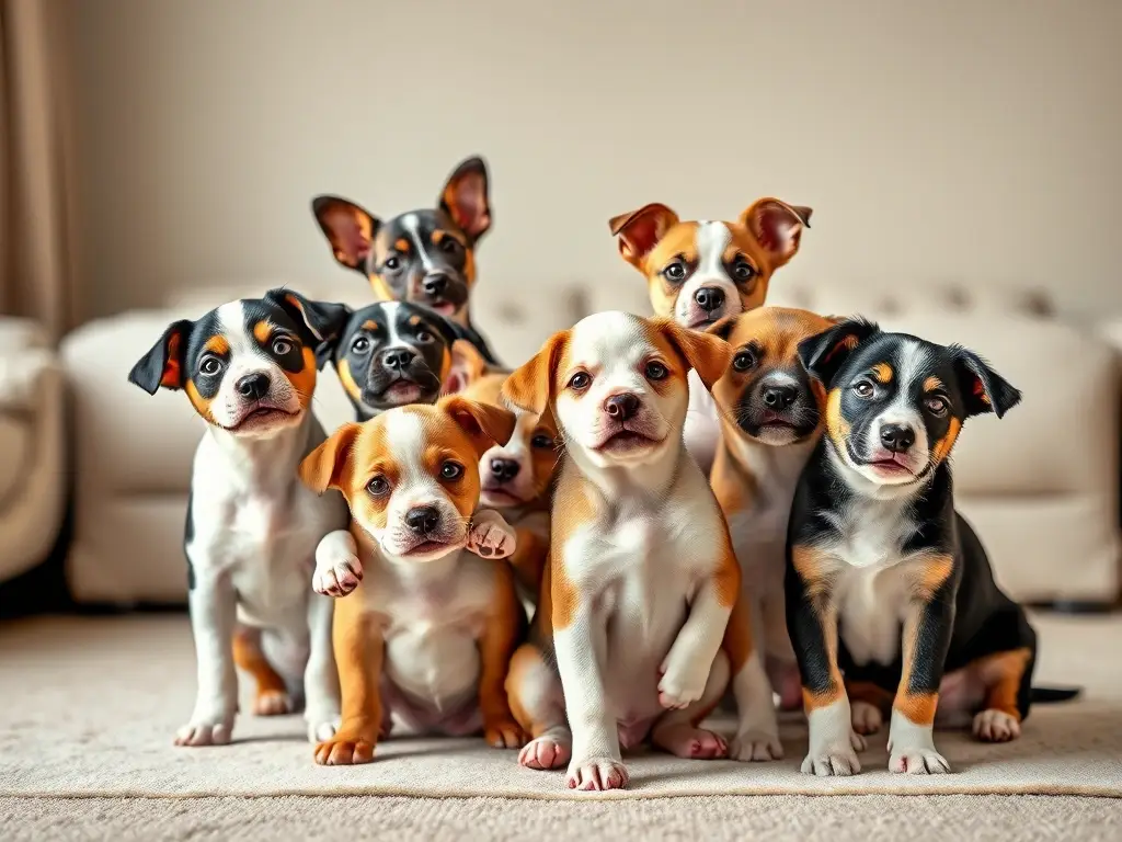 Fotografía realista de cachorros mestizos alegres