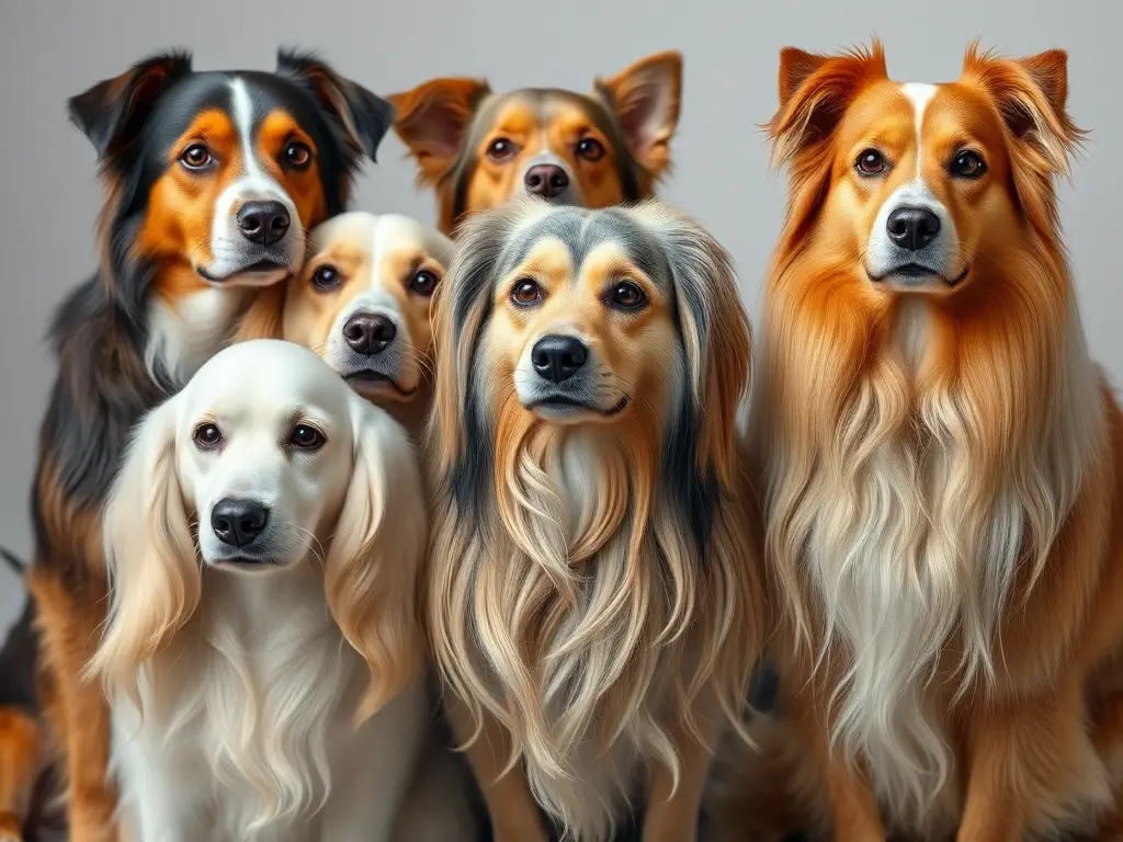 Fotografía realista de perros con pelo largo y elegante, sin texto ni logos