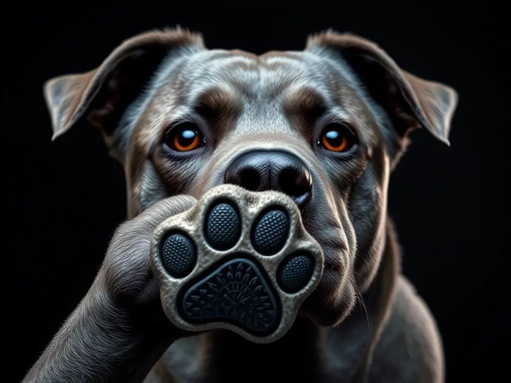 Un retrato fotográfico de perro con marcas de huellas detalladas