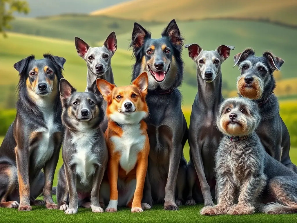 Imagen de perros de raza mixta en un paisaje