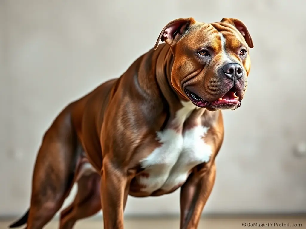 Fotografía de un pitbull musculoso con anatomía realistas