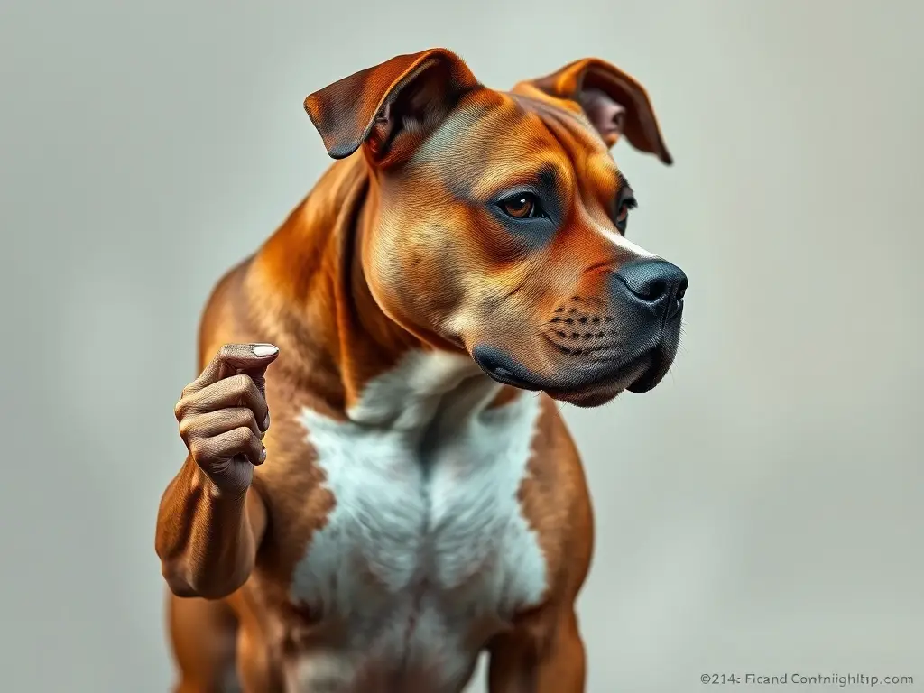 Fotorealista de un perro mestizo musculoso, en pose heroica