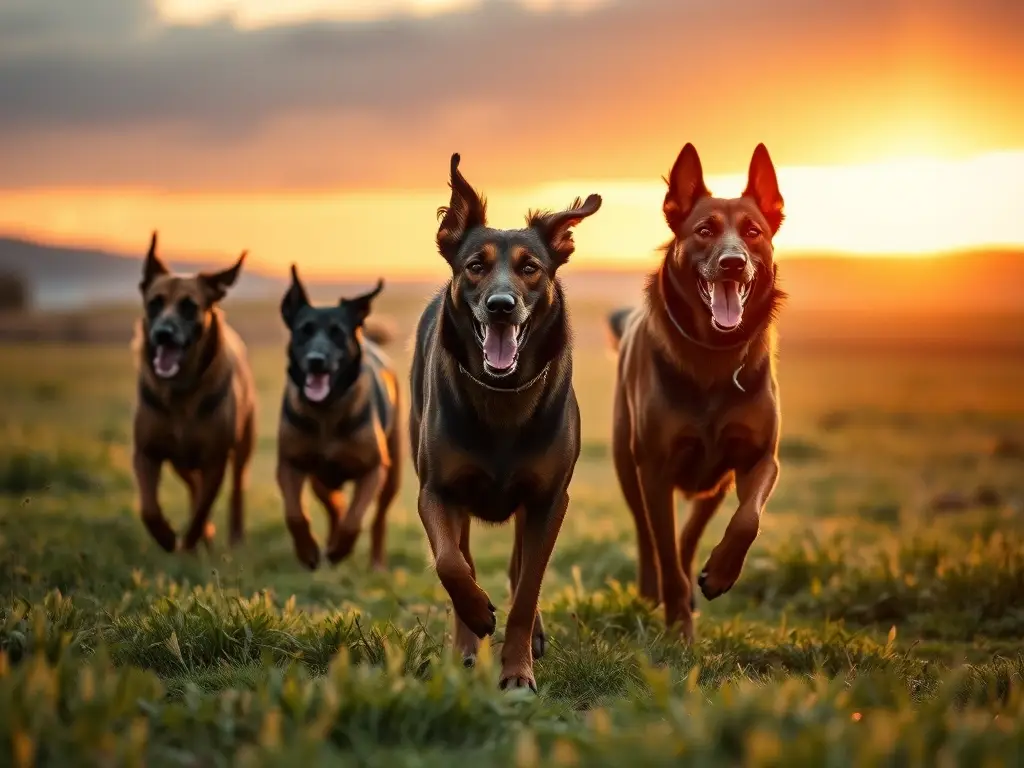 Golden sunset illuminates healthy Malinois pastoreo