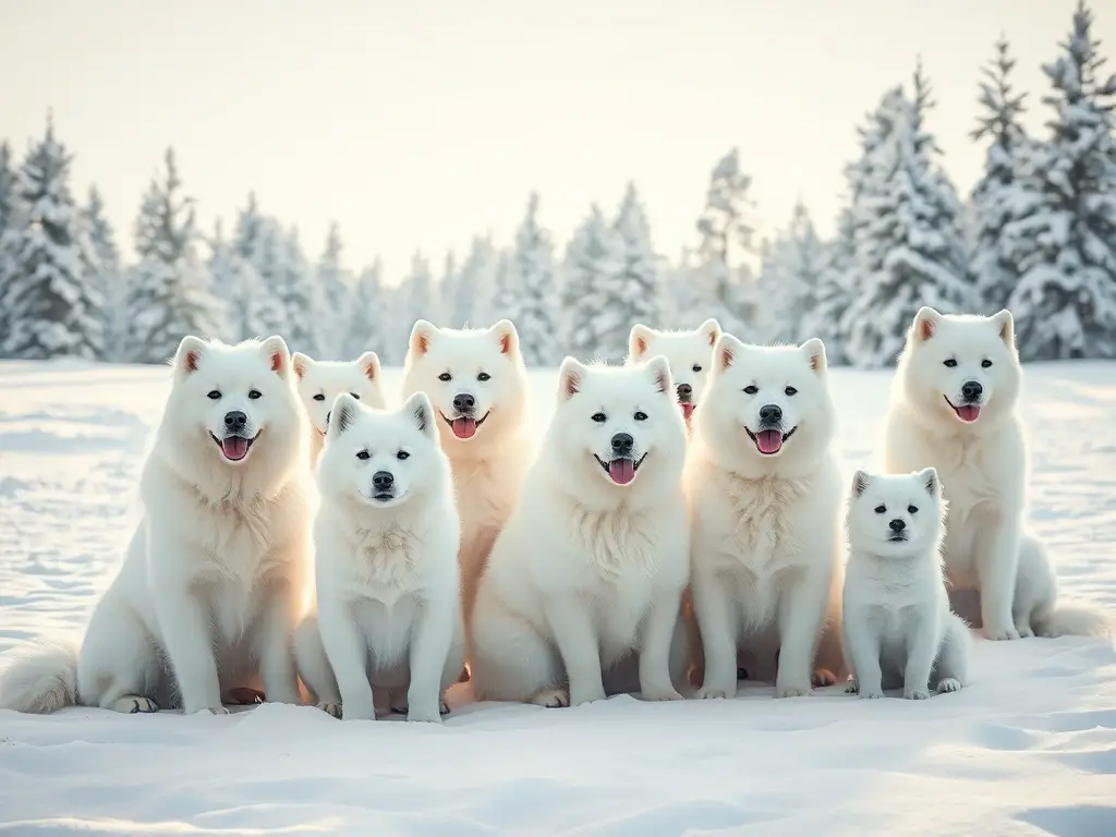 Perros blancos en un sereno paisaje nevado