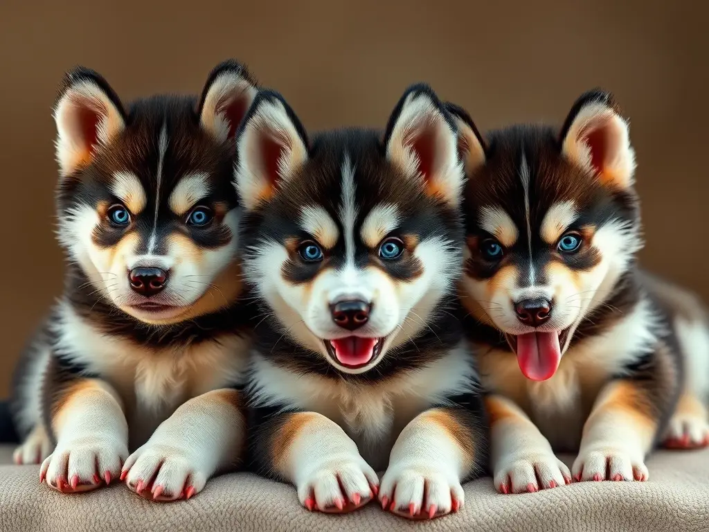 Foto realista de 20 Huskies cachorros con pelaje