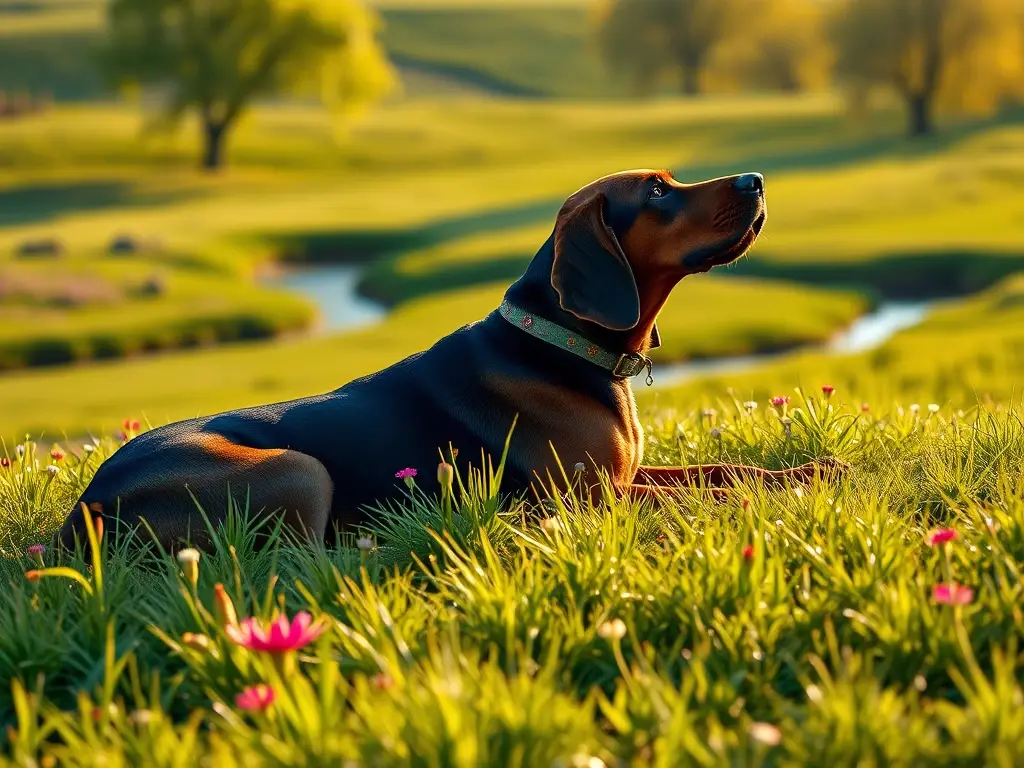Un bloodhound descansando en paz en un prado exuberante
