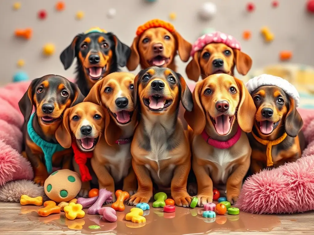 Una obra de arte de 8K con perros salchicha juguetones