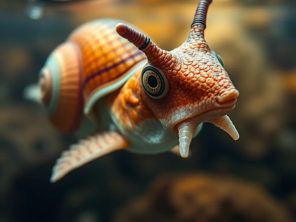 Foto realista de un pez caracol en agua pura, nítida y con precisión