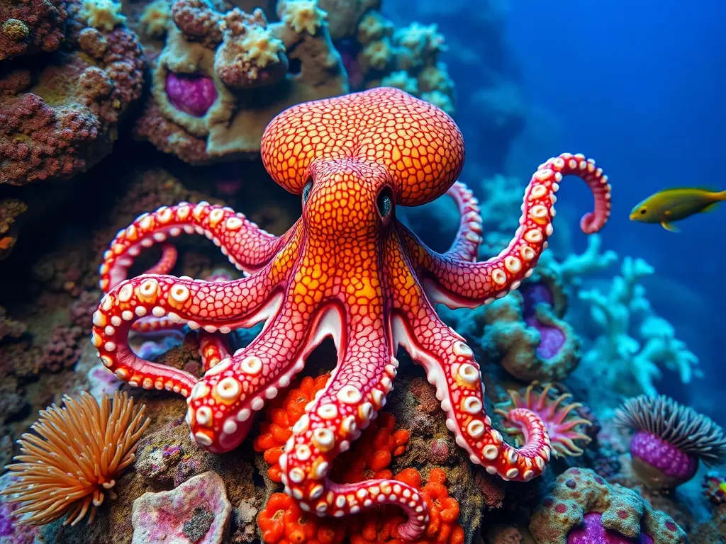 Un coral y octopuses ilustrados en realismo