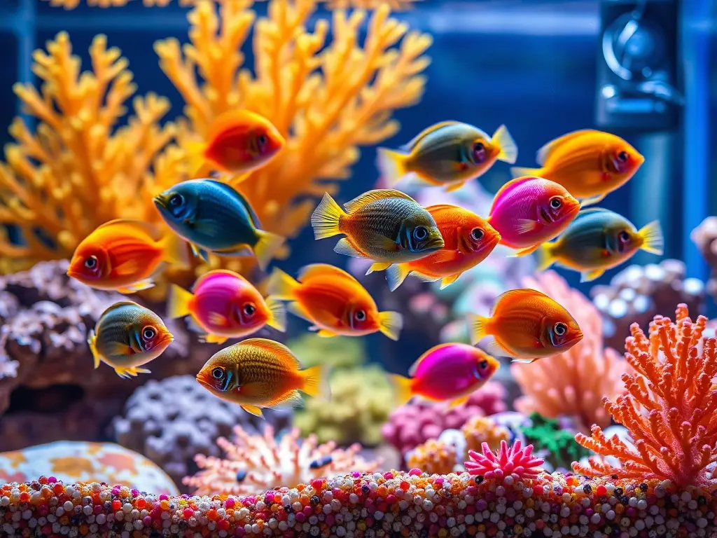 Foto detalladamente realista de un acuario colorido con peces