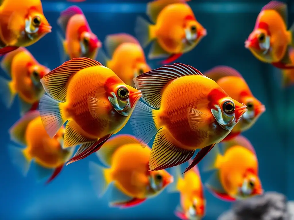 Imagen realista de 10 peces de colores en un acuario, con alta resolución