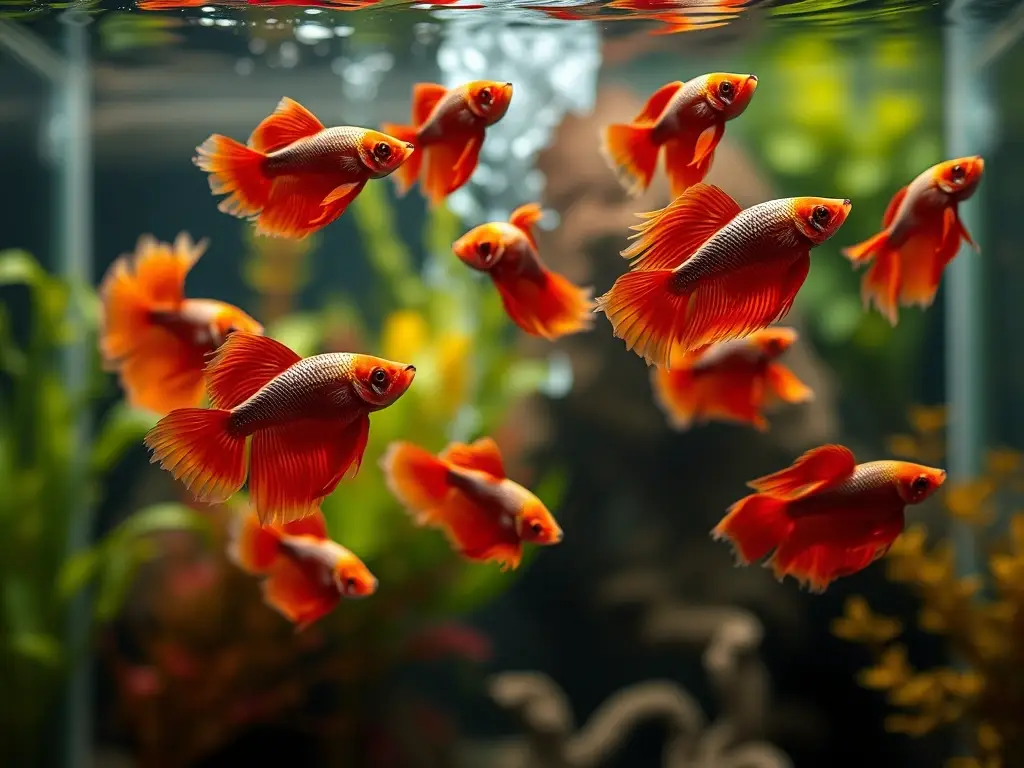 Una escena de acuario de betta realística y detallada