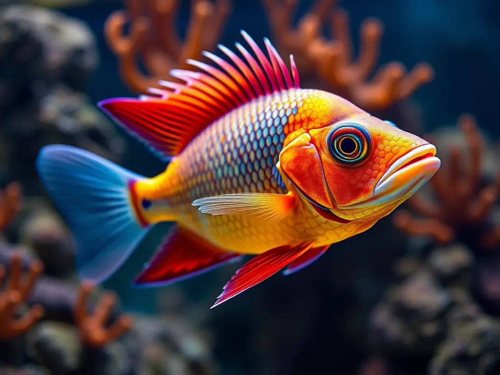 Aquario realista de Melanotaenia boesemani, detallado y preciso