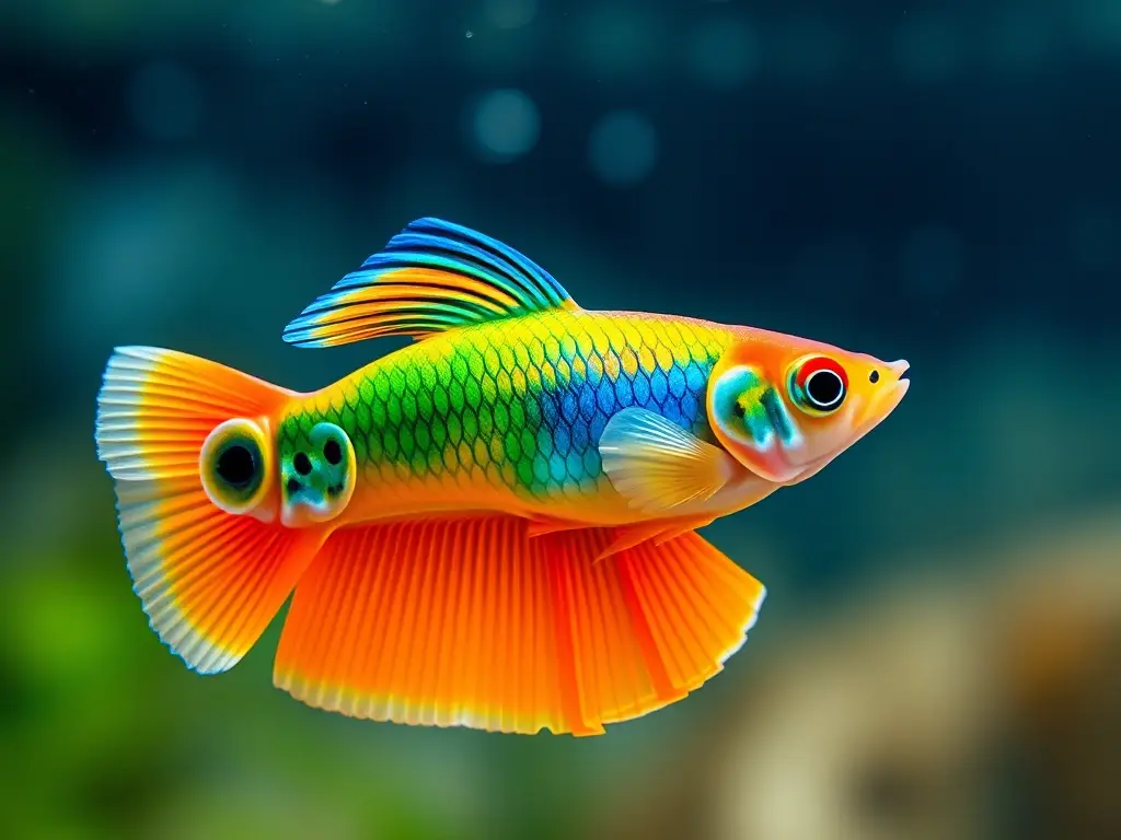 Fotografía de un pez guppy 8K realista en un acuario
