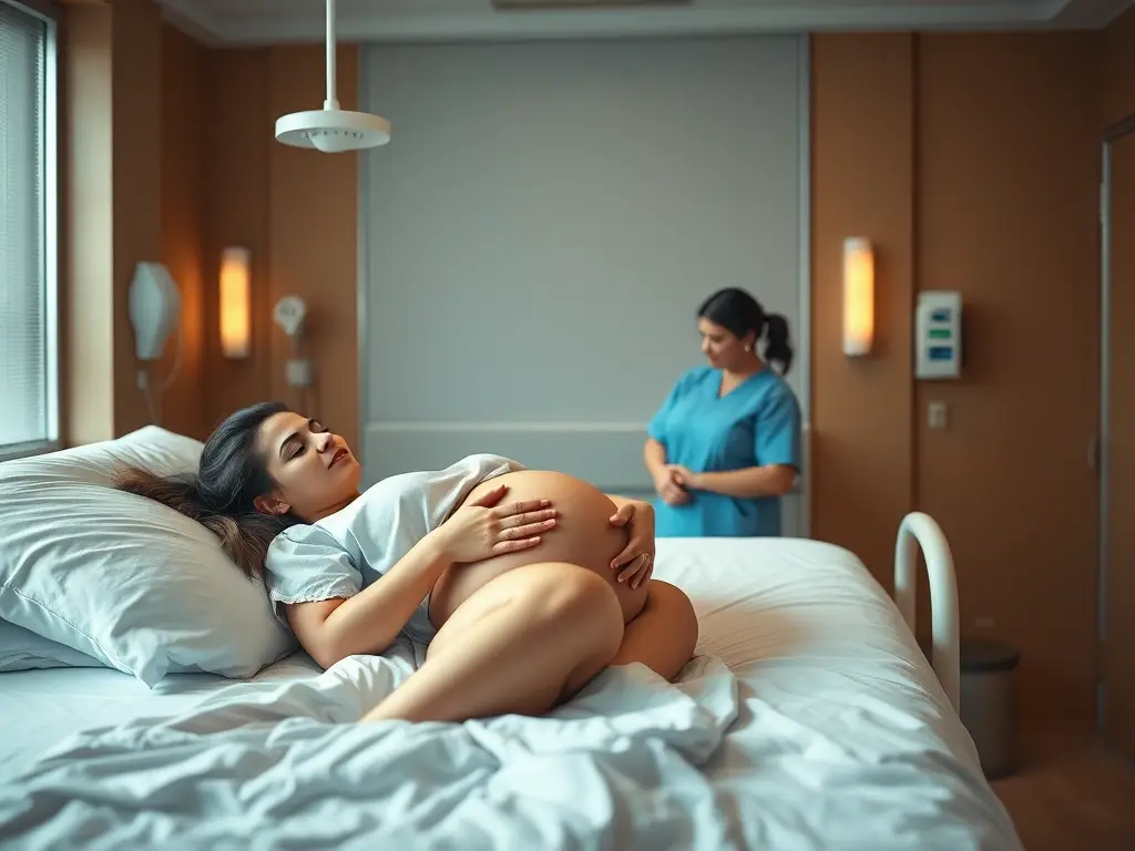 Un retrato fotográfico en 8K de una mujer embarazada tranquila en un hospital
