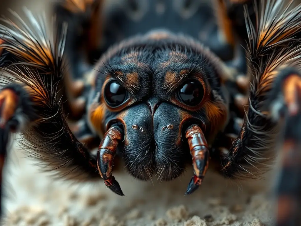Foto realista de tarantula con ojos inteligentes, sin texto ni logos
