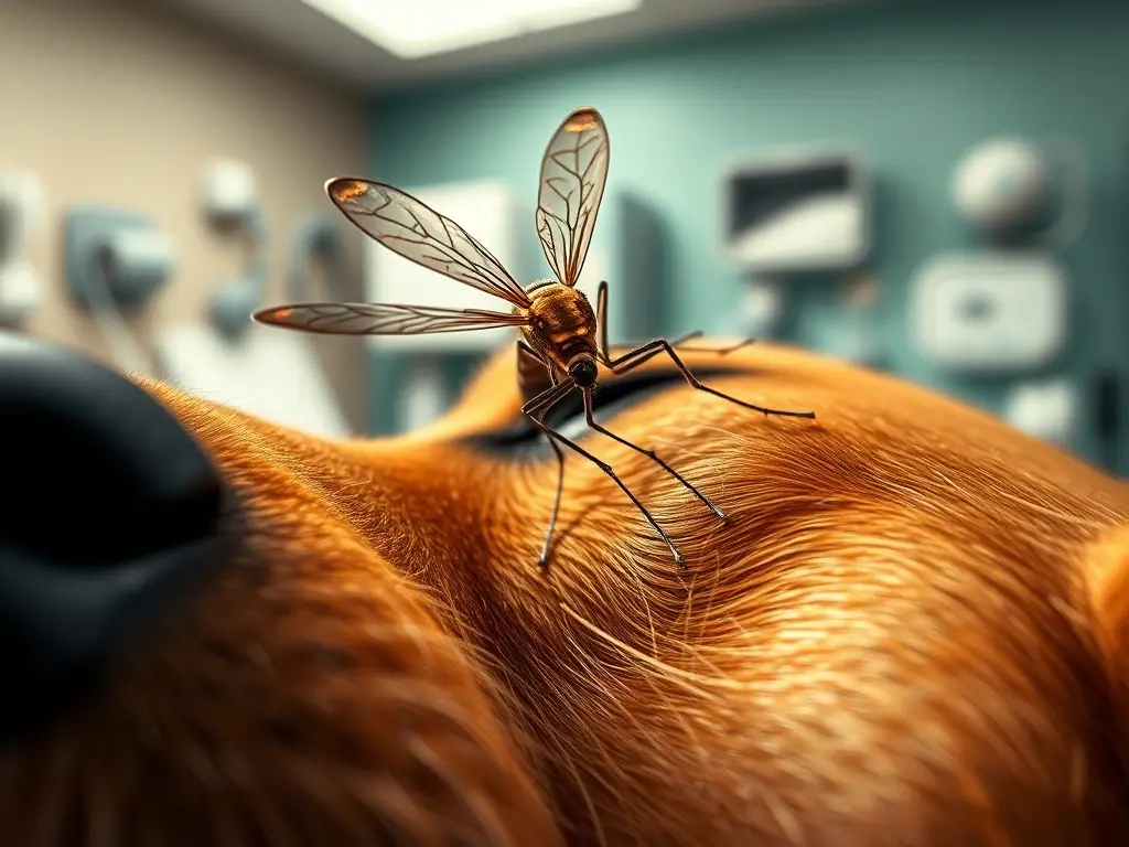 Mosquito posado sobre oreja de perro