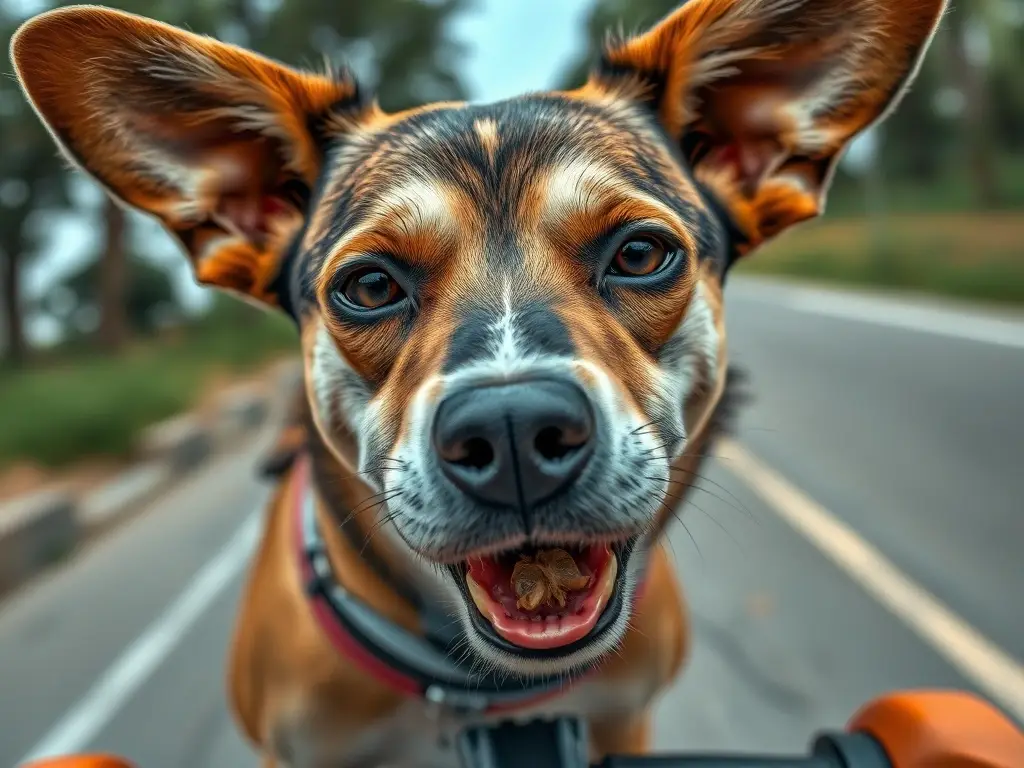 Fotografía realista de perro mixto con picadura de abeja