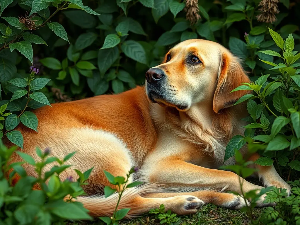 Imagen realista de un perro labrador con hormigos en su piel