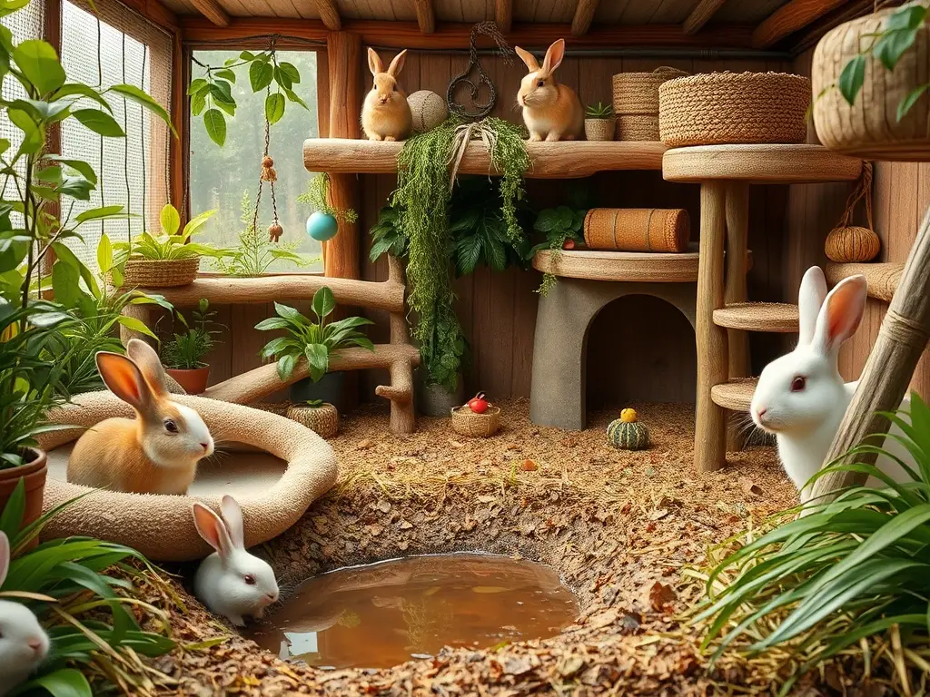 Imagen realista de un hábitatRabbit confortable y enriquecedor