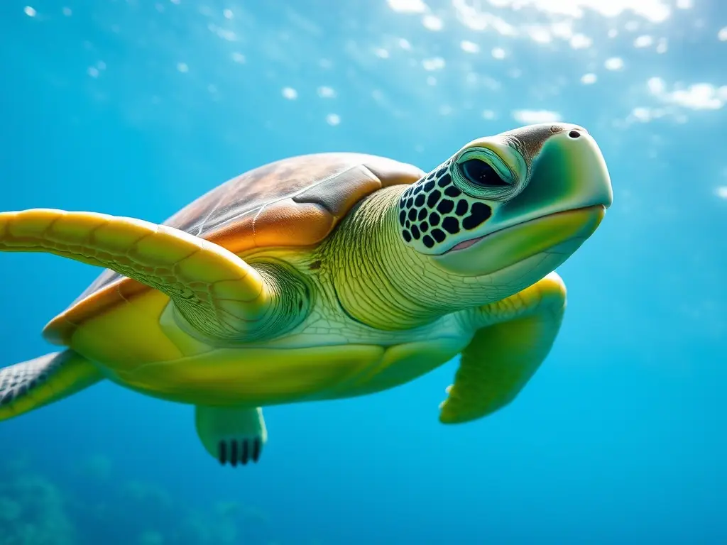 Retrato realista de tortuga verde con detalles impecables