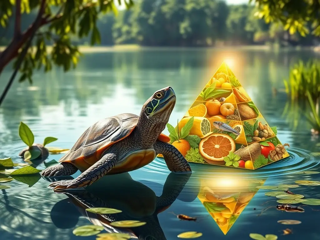 Tortuga y pirámide alimentaria en humedal