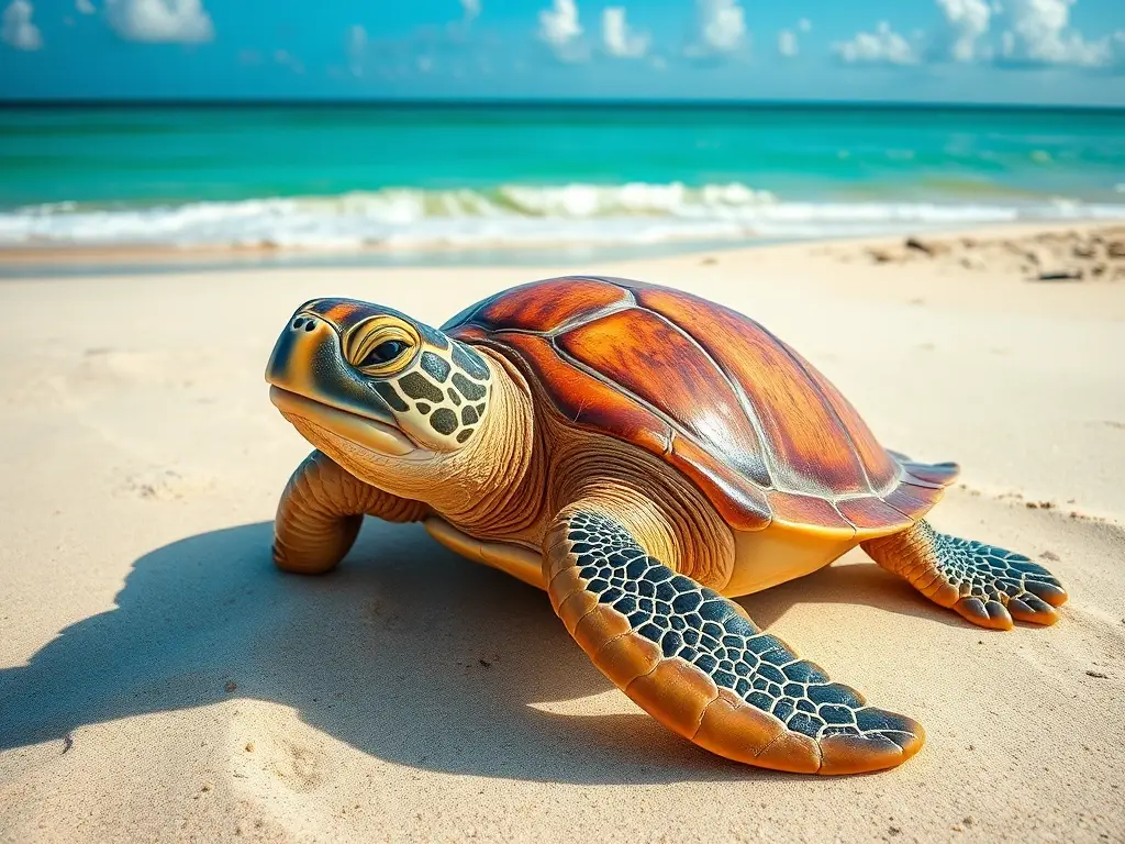 Fotografía realista, turtle en una playa tropical, sin distorsiones