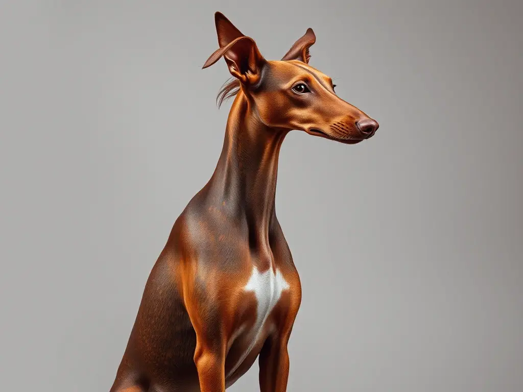 Foto realista de podenco portugués, elegante y con textura de pelo