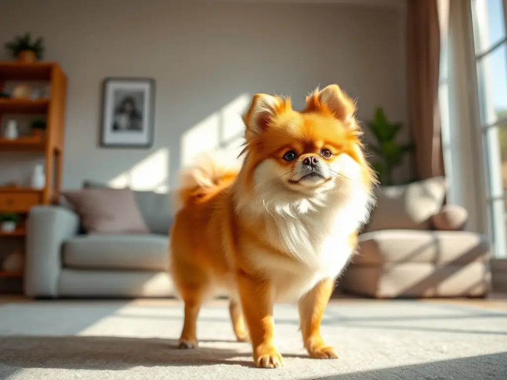 Fotografía de un perro Pomchi realista, de alta calidad