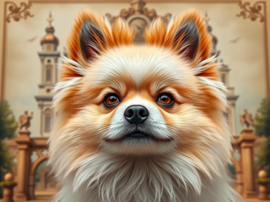 Un retrato realista de un pomerania con estilo histórico, 8k y limpio