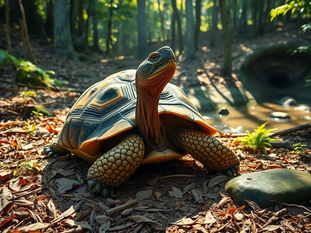 Tortuga majestuosa en bosque, ultra realista