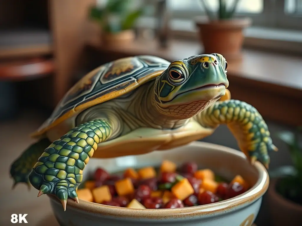 Foto realista de tortuga verde sana en un bowl de cerámica