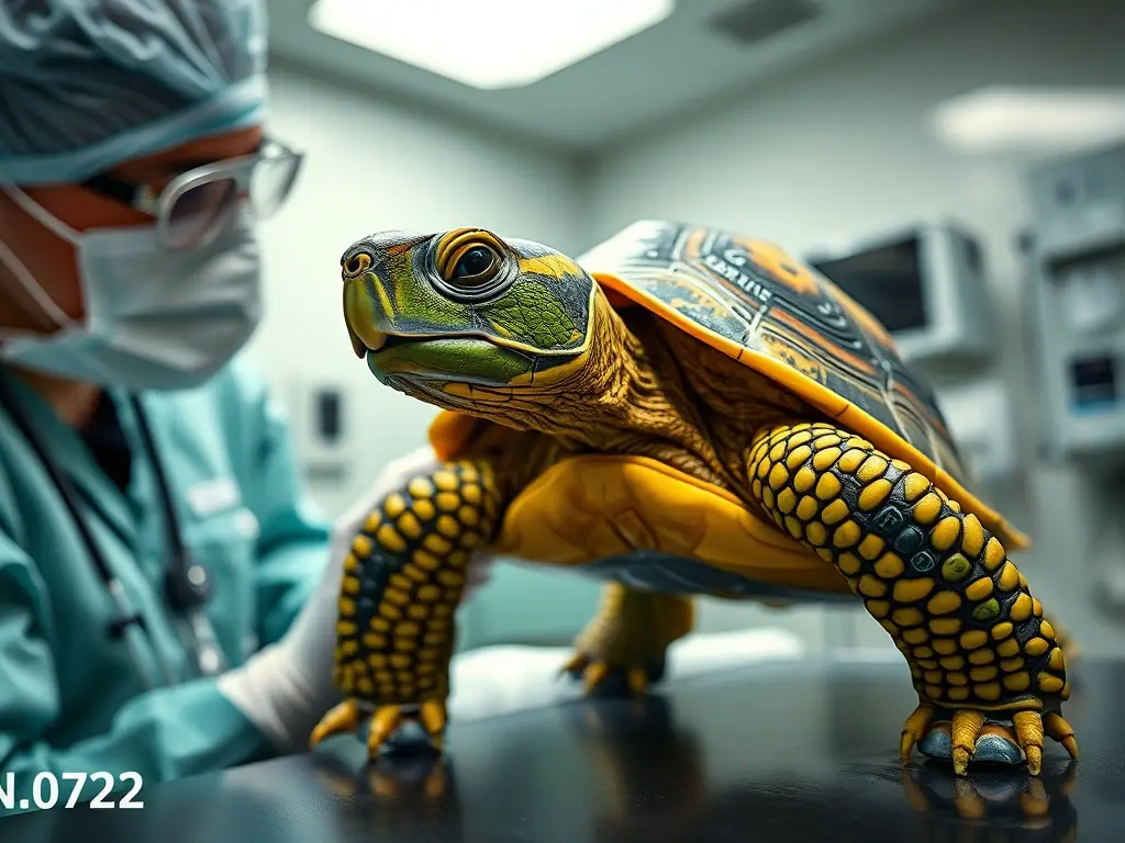 Fotografía realista de tortuga con pintor experto y veterinario