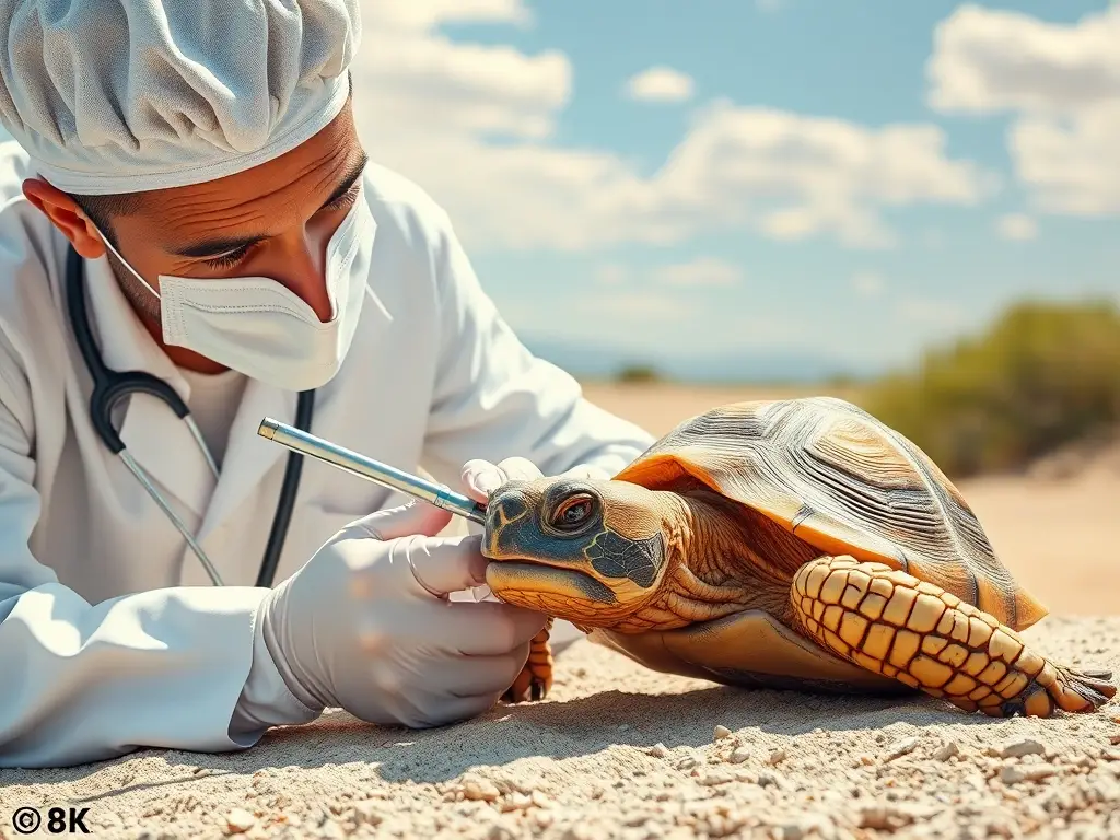 Un veterinario con maestría, examina un tortugas con atención