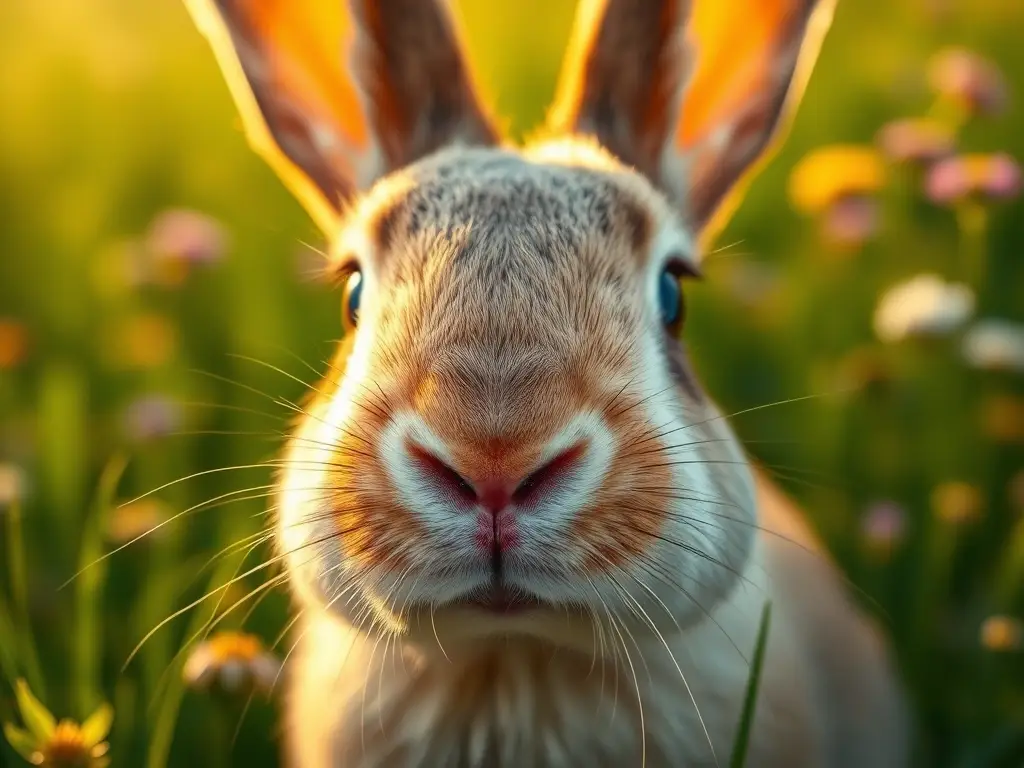 Primer plano fotorrealista de conejo en prado