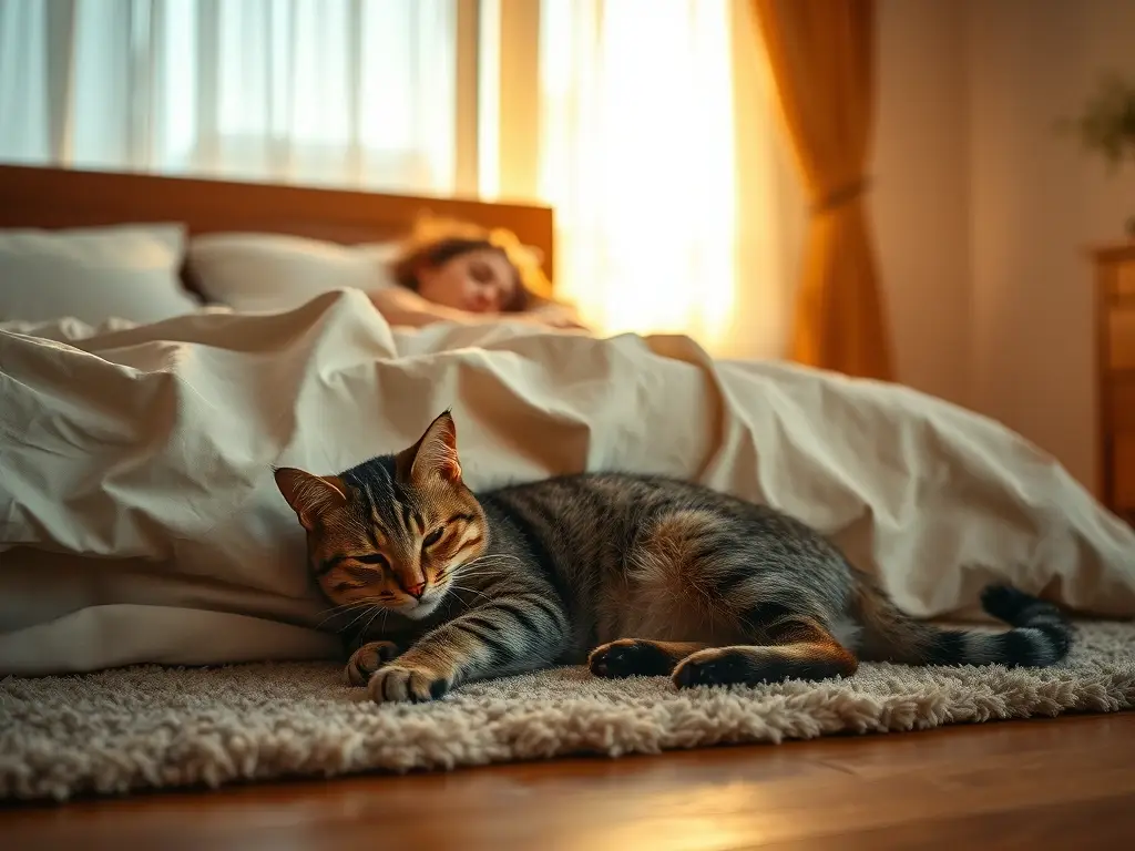 Humano duerme, gato anida al alba