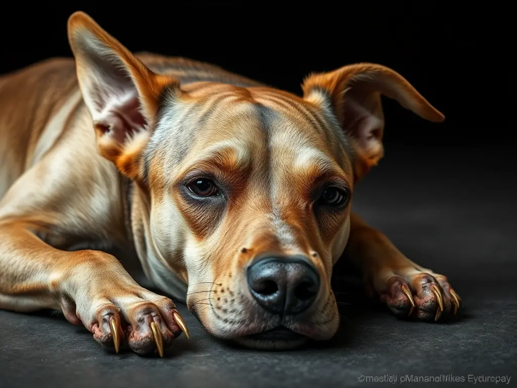 Un retrato fotográfico realista de un perro muerto, sin elementos extraños